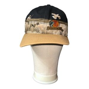 80s Bass Pro Shops Hunting Graphic Hat Black Tan Strapback Cap Mens
